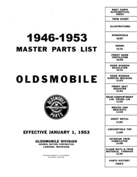 1946–1953 Oldsmobile All Models Parts Book
