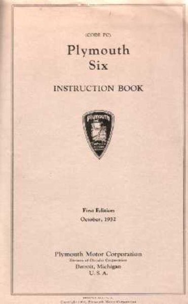 1933 Plymouth Model PC, Model PD Owner's Manual