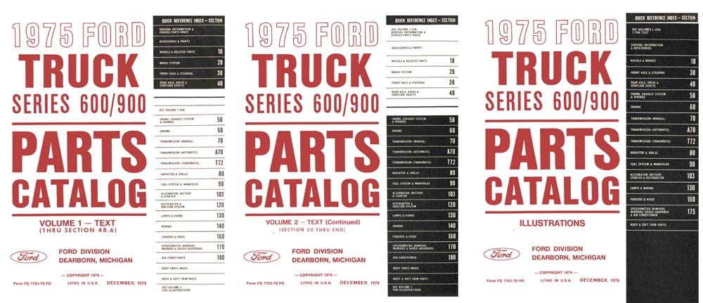 1975 Ford Truck 600-900 Part Numbers Book List Catalog Manual Interchange