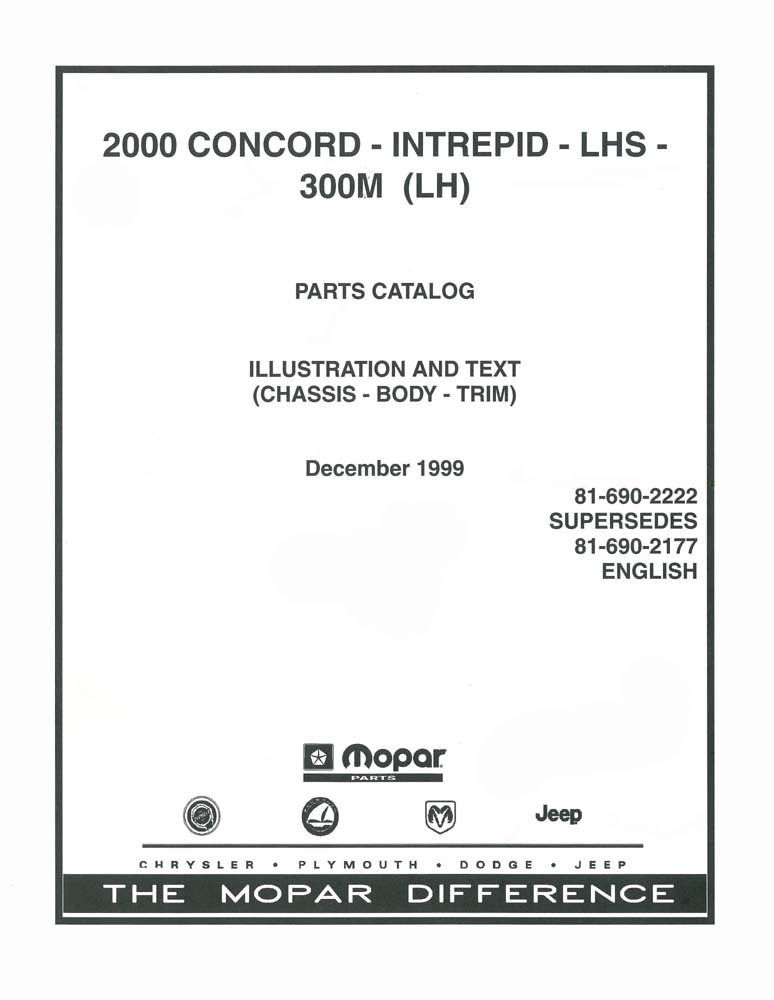 2000 Chrysler 300M Concorde LHS Intrepid Parts Numbers List Guide Interchange