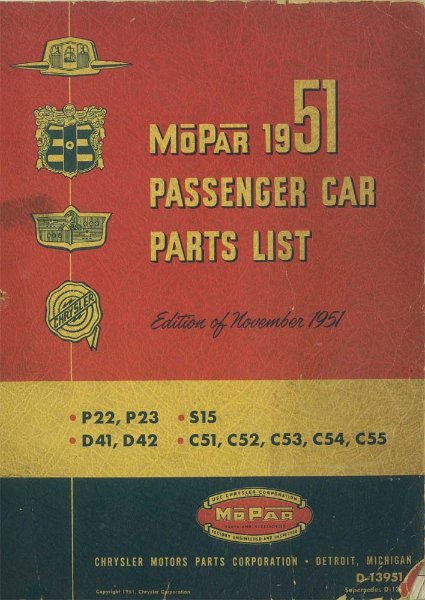 1951 Mopar CHRYSLER, DODGE, PLYMOUTH, DESOTO Parts Book