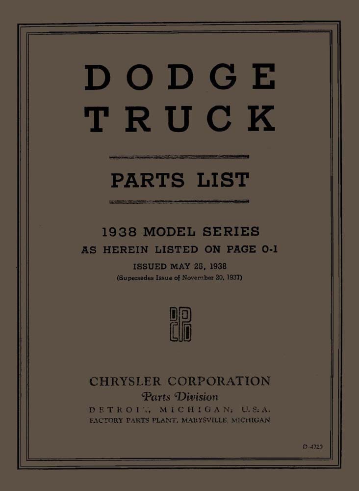 1938 Dodge Truck Part Numbers Book List Guide Catalog Interchange
