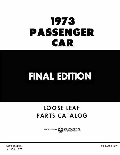 1973 Mopar CHRYSLER, DODGE, PLYMOUTH, DESOTO Parts Book