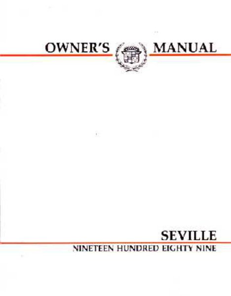 1989 Cadillac Seville Owner's Manual