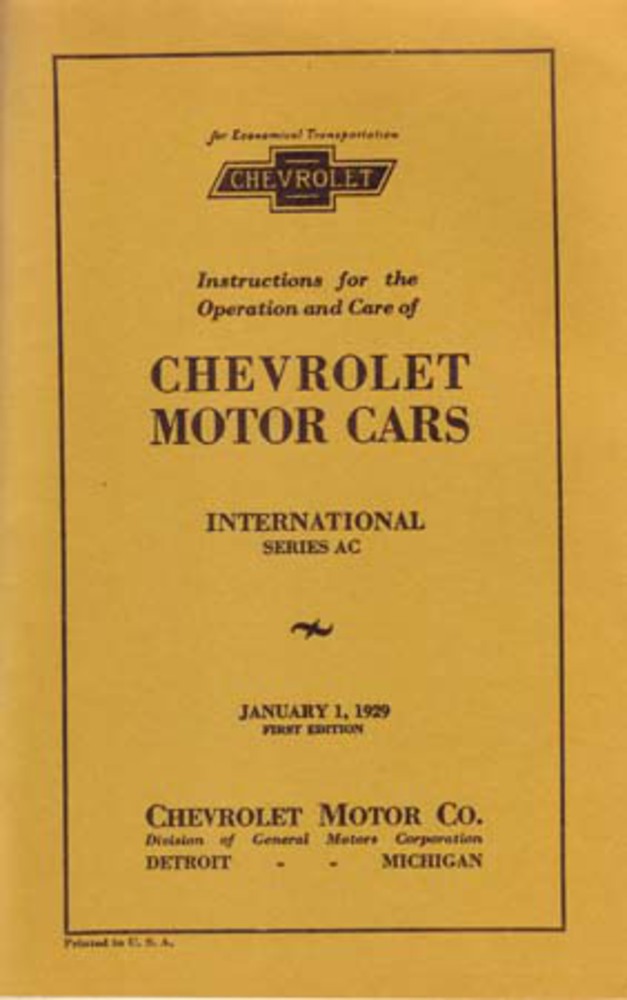 1929 Chevrolet Owners Manual User Guide