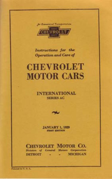 1929 Chevrolet International, International AC Series Truck Owner's Manual