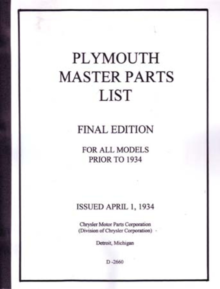 1928 1931 1932 1933 Plymouth Part Numbers Book List Guide Interchange OEM