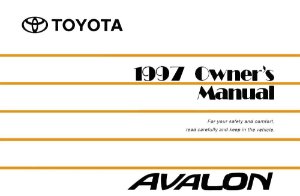 1997 Toyota Avalon Owner's Manual