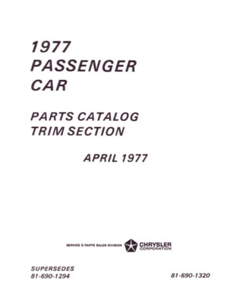 1977 MoPar CHRYSLER, DODGE, PLYMOUTH, DESOTO Parts Book