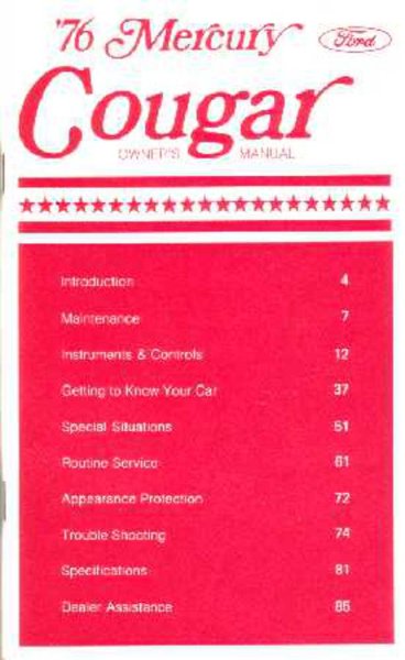1976 Mercury Cougar Owner's Manual