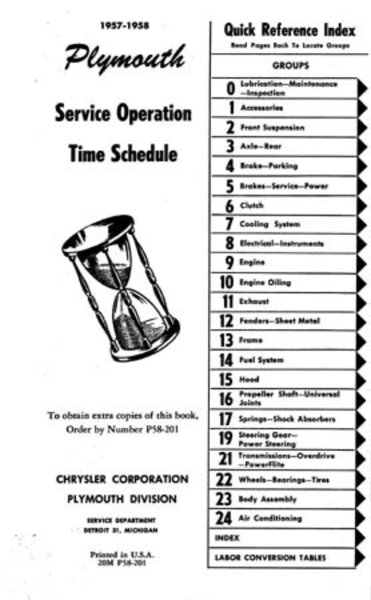 1957–1958 Plymouth OPERATION TIME SCHEDULE Factory Shop Service Manual