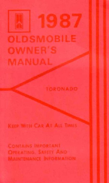1987 Oldsmobile Toronado Owner's Manual