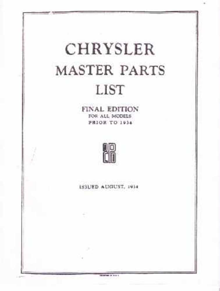 1924 1930 1931 1932 1933 Chrysler Part Numbers Book List Interchange Drawings