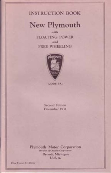 1931 Plymouth PA Code Owner's Manual