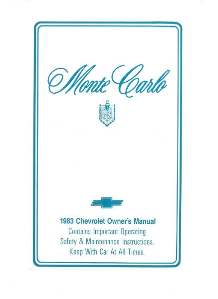 1983 Chevrolet Monte Carlo Owner's Manual