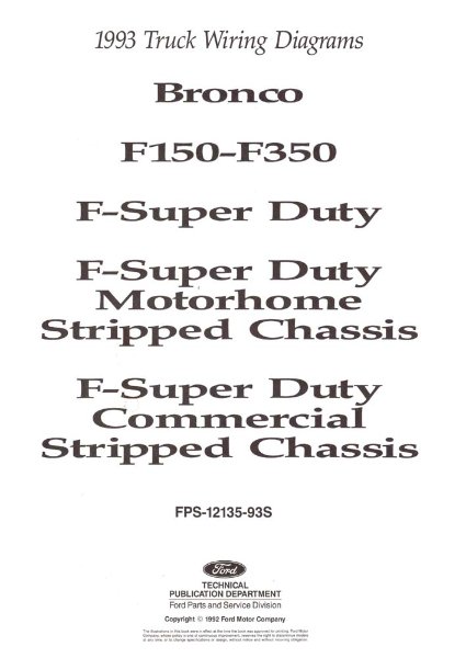 1993 Ford F-100, F-250, F-350 Truck, Bronco Wiring Diagrams Manual
