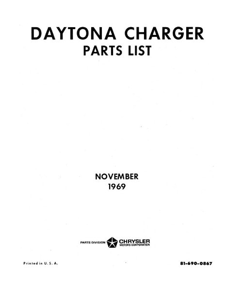 1969–1970 Dodge Charger Daytona Parts Book