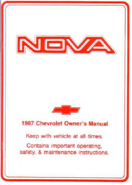 1987 Chevrolet Nova Owner's Manual