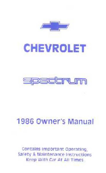 1986 Chevrolet Spectrum Owner's Manual