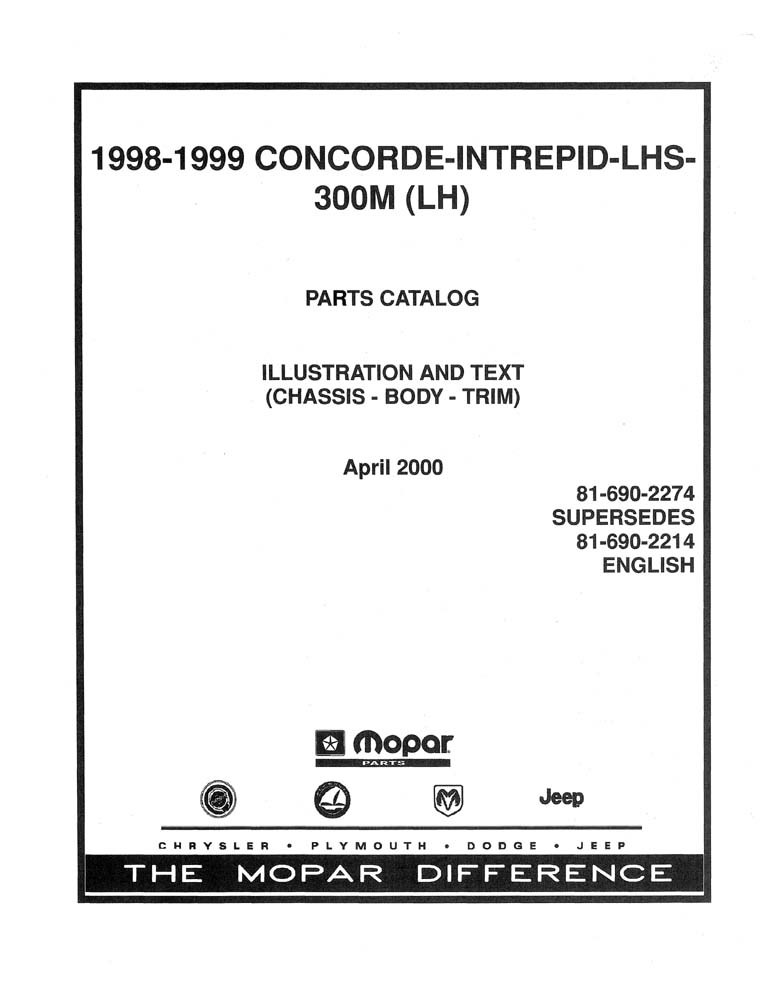 1998 1999 Chrysler 300 Concorde LHS Intrepid Parts Numbers List Interchange
