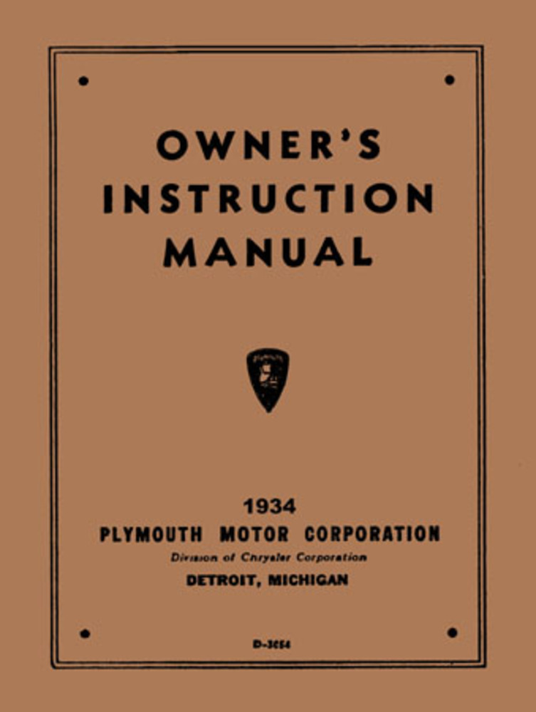 1934 Plymouth Owners Manual User Guide
