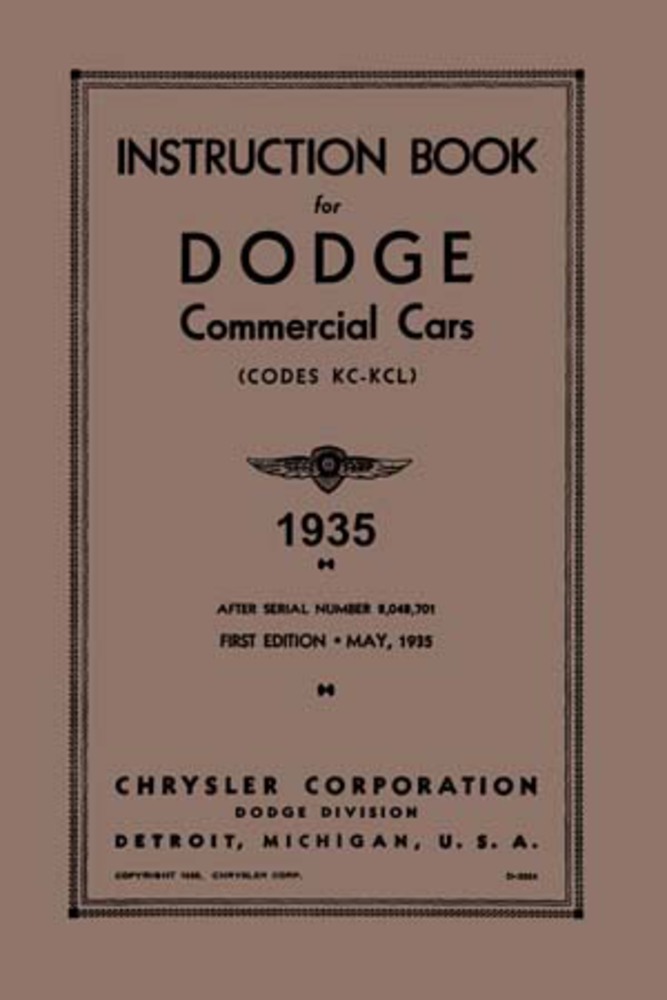 1935 Dodge Truck Kc Kcl Owners Manual User Guide