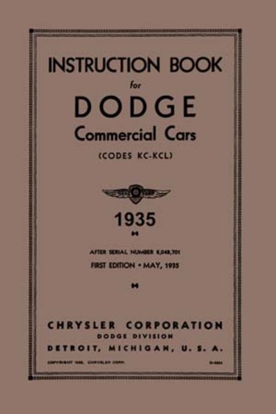 1935 Dodge KC, KCL Owner's Manual
