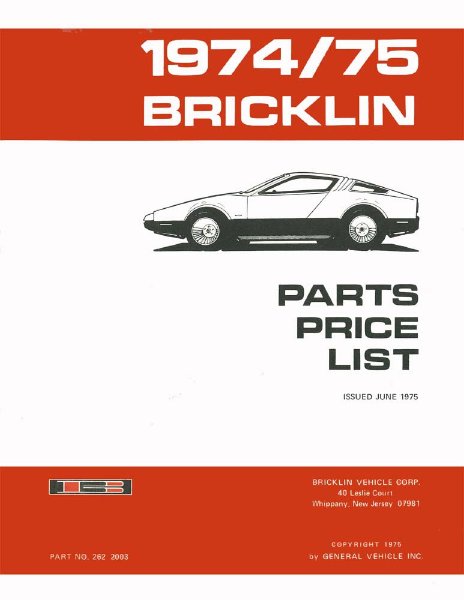 1974–1975 Bricklin All Models Parts Book
