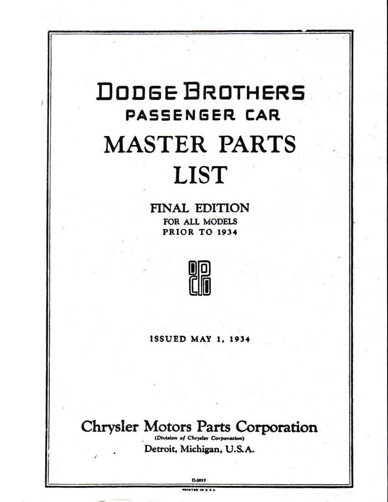 1924 1930 1931 1932 1933 Dodge Parts Numbers List Catalog Interchange