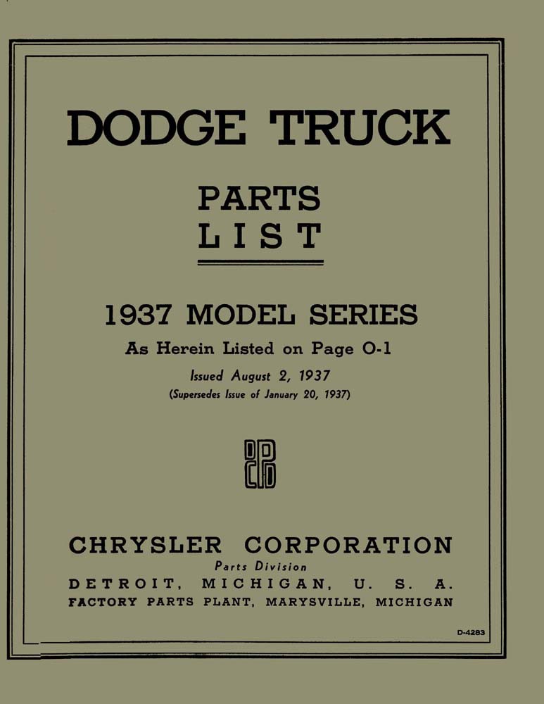 1937 Dodge Part Numbers Book List Guide Catalog Interchange Illustrations