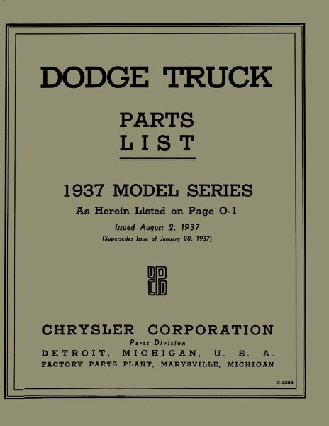 1937 Dodge Deluxe, Truck Parts Book