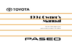 1994 Toyota Paseo Owner's Manual