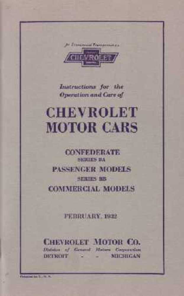 1932 Chevrolet BA & BB Series Owner's Manual