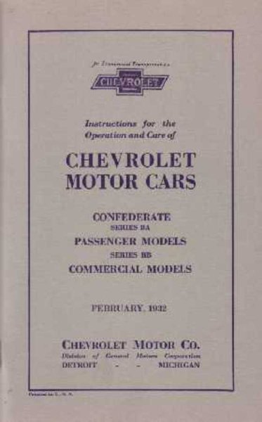 1932 Chevrolet BA & BB Series Owner's Manual