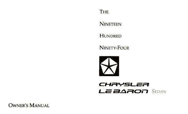 1994 Chrysler Lebaron Sedan Owner's Manual