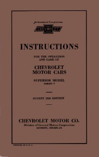 1926 Chevrolet Superior Series V Owners Manual User Guide Operator Book