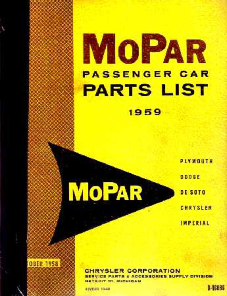 1959 Mopar Chrysler Dodge Desoto Plymouth Part Numbers List Catalog Interchange