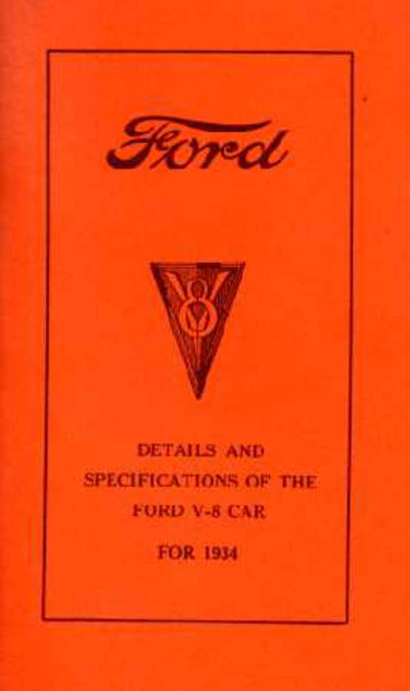 1934 Ford V-8 V8 Car Details Specifications Tune Up Service Repair Manual