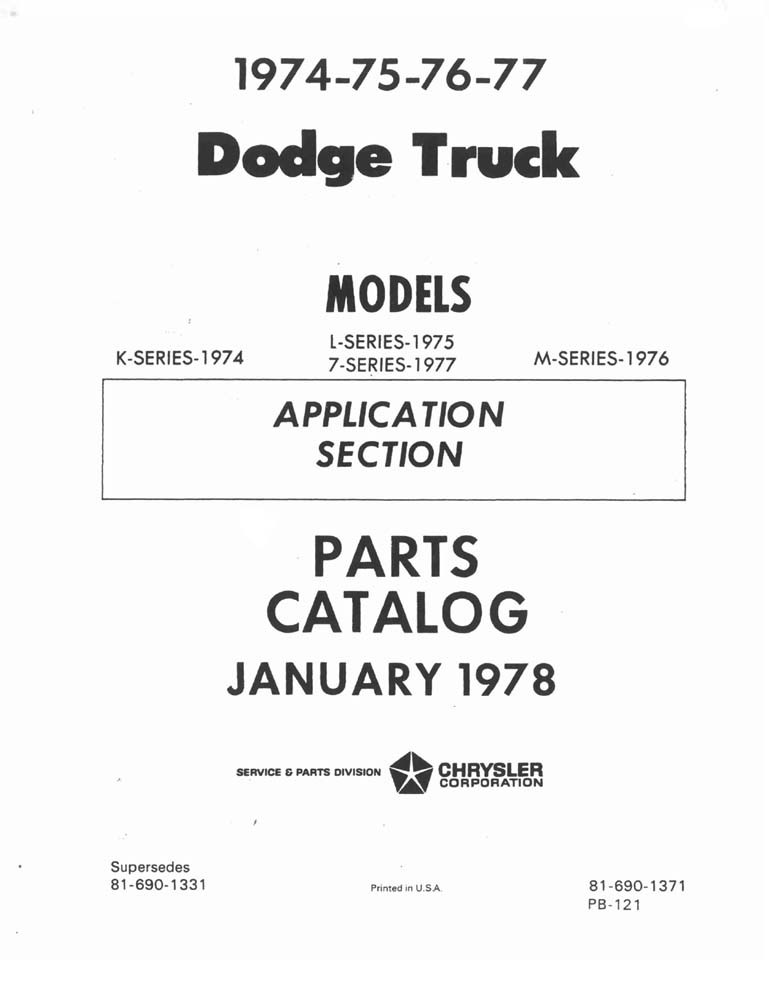 1974 1975 1976 1977 Dodge Truck Part Numbers Book List Guide Interchange Drawing