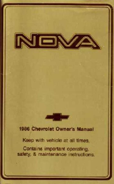 1986 Chevrolet Nova Owner's Manual