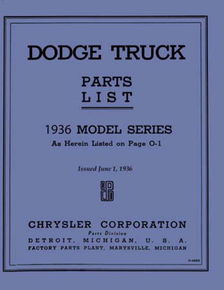 1936 Dodge Truck Part Numbers Book List Guide Catalog Interchange