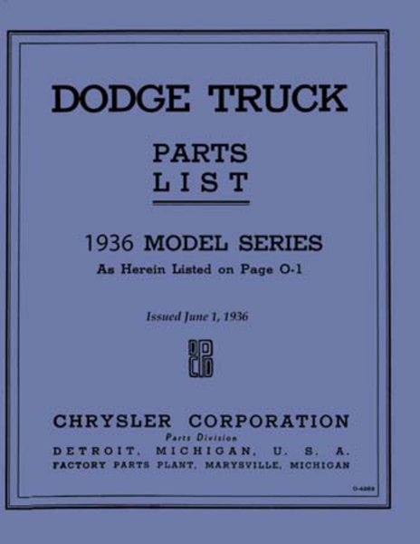 1936 Dodge Series D2, Truck Parts Book