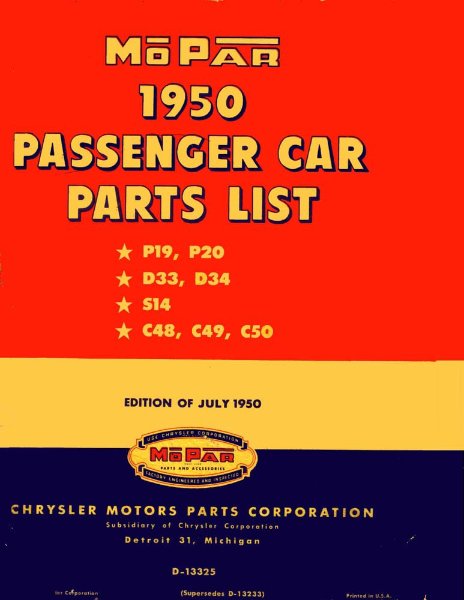 1950 Mopar CHRYSLER, DODGE, PLYMOUTH, DESOTO Parts Book