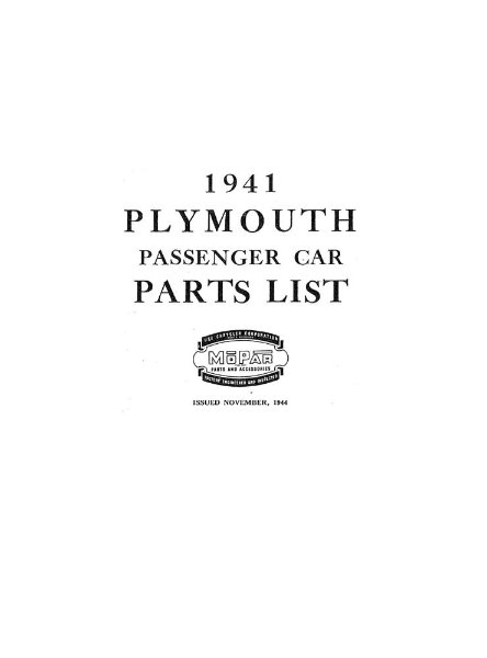 1941 Plymouth P11 Deluxe, P11 Standard, P12 Special Deluxe, PT-125 Parts Book