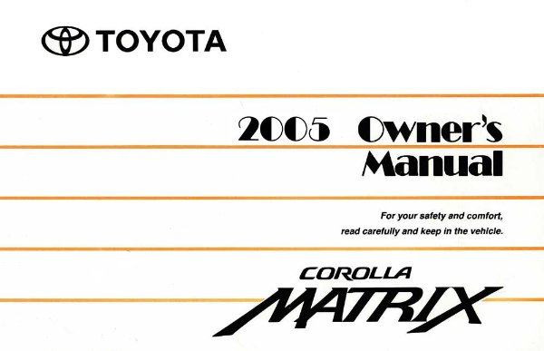 2005 Toyota MATRIX Owner's Manual