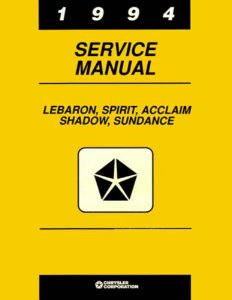 1994 Chrysler Lebaron, Shadow, Acclaim, Sundance Factory Shop Service Manual