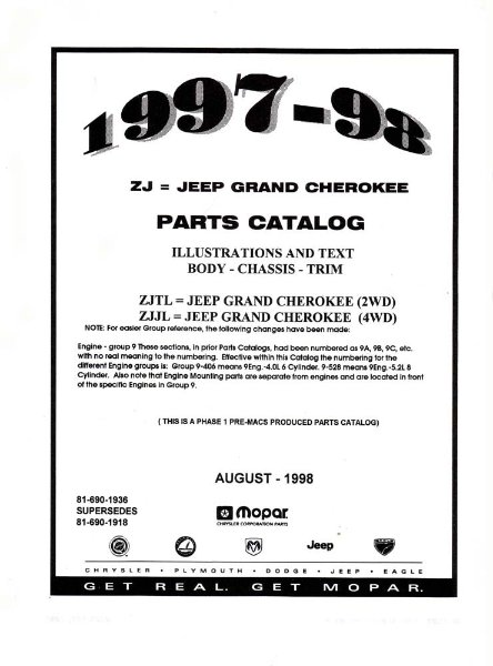 1997–1998 Jeep GRAND CHEROKEE Parts Book