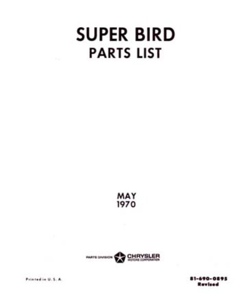 1970 Plymouth Roadrunner, Superbird Parts Book