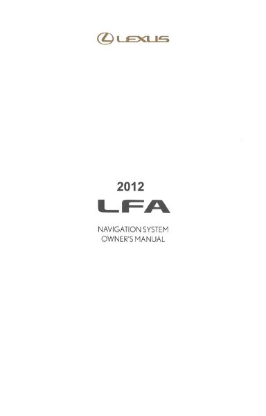 2012 Lexus LFA Owner's Manual