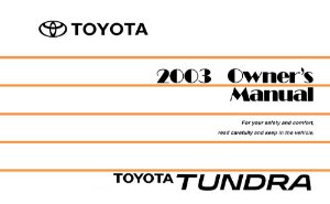 2003 Toyota TUNDRA Owner's Manual